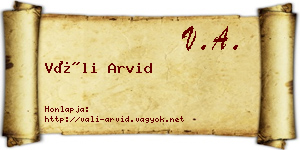 Váli Arvid névjegykártya